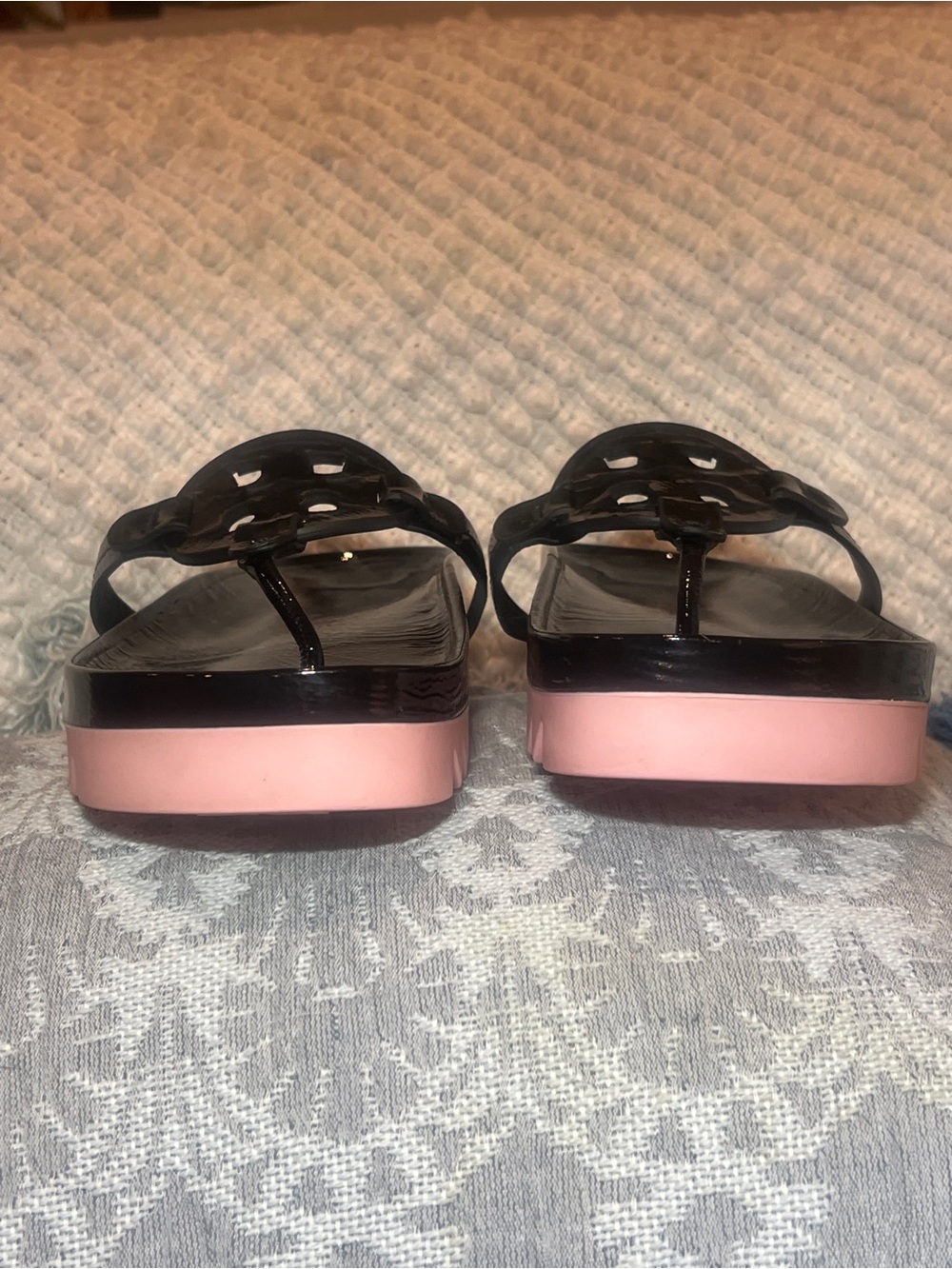 TORY BURCH Miller Cloud Lug Black Pink Leather Platform Sawtooth Sandals - Picture 6 of 16